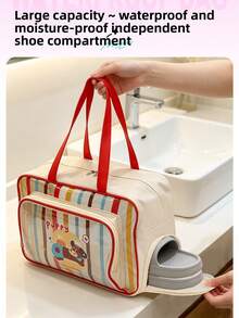 1pc Swimming & Fitness Wet/Dry Separation Storage Bag, Large Capacity With Shoe Compartment, Cartoon Handheld Toiletry Bag,Back To School - Multicolor - View 4