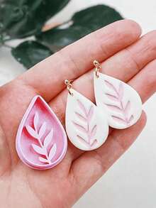 Molde de arcilla polimérica con forma de gota de agua, rama & hoja de flor prensada, molde minimalista para hacer pendientes de gota de agua de planta, suministros de artesanía de joyería hecha a mano de primavera - Blanco - Ver 1