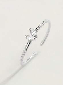 1pc S925 Sterling Silver Ins Style Heart Twisted Thin Ring, Minimalist Gentle Vibe Accessory For Women, Suitable For Commute And Date, Romantic Niche Gift For Best Friend And Girlfriend - Heart - View 12