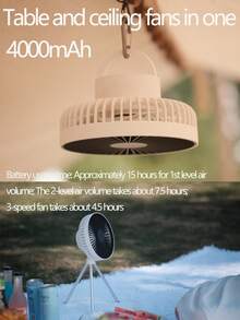 ViSSKO 便攜式可拆卸三腳架風扇 4000mAh，3速無刷馬達 天花板/桌面 2合1，帳篷掛鉤，可拆卸前蓋，適合旅行戶外夏季 - 檯面風扇 - 查看 7