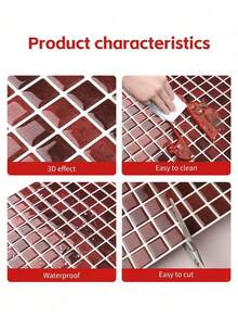 Red Waterproof Textured Vinyl DIY Wallpaper, Self-Adhesive Peel And Stick Tiles, Small Square Adhesive Tiles, Home Decor - Claret - View 2