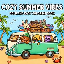 1 Libro de Atmósfera de Verano Cómoda: Libro de Colorear Audaz y Simple Adecuado para Adultos y Niños, con Escenas de Animales Lindos de Verano, Relajante y Calmante, 24 Páginas para Colorear, Experiencia de Coloreado Muy Simple y Cómoda, Adecuado para Amigos, Parejas y Familia, Adecuado para Fiestas, Halloween y Otras Festividades. Opción de Regalo Perfecta, Suministros de Pintura y Aprendizaje. - Página para colorear con ambiente veraniego agradable - Ver 12