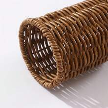 1pc Handmade Rattan Woven Kitchen Utensil Storage Bucket, Nordic Style Tableware Organizer, Home Multifunctional Cookware Storage Basket, Vintage Faux Rattan Pen Holder, Office Student Desktop Makeup Brush Storage Bucket, Home Miscellaneous Items Chopsticks Holder - View 5