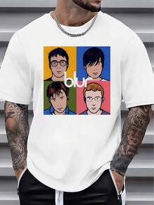 Camiseta De Verano Informal Para Hombre Con Cuello Redondo Y Banda De Burbujas, Estampado GráFico De Moda, Manga Corta, DiseñO De Estampado Borroso. - Blanco - Ver 1