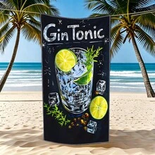 1pc Cool Beach Towel - Gin Tonic Pattern Bath Towel, Extra Large Size, Highly Absorbent, Summer Essential, Perfect For Beach, Pool, Picnic Use - Suitable As Mother's Day, Father's Day, Birthday, Summer Vacation Gift. - Multicolor - View 8