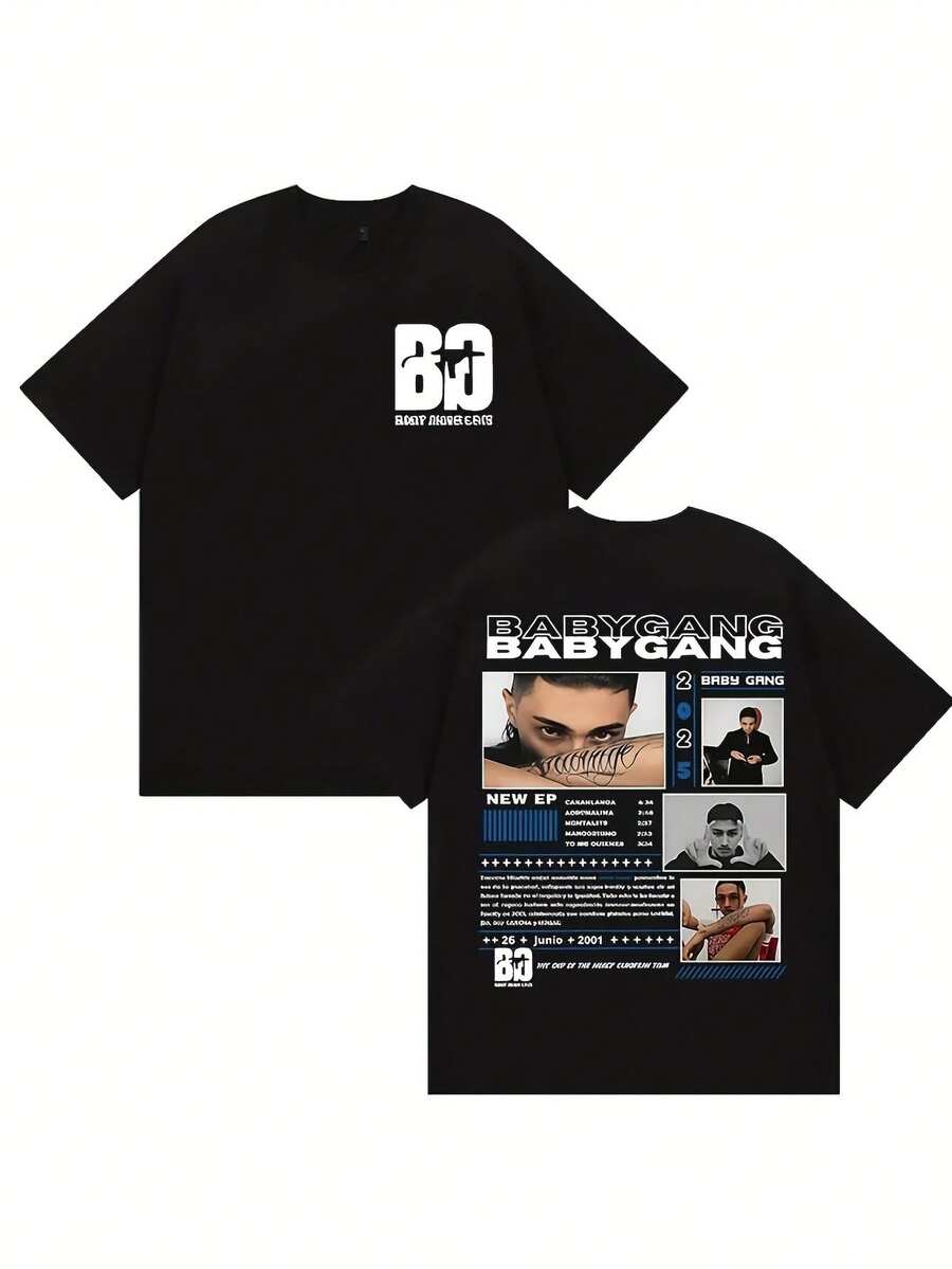 Camiseta Gráfica Vintage Gótica para Hombre - Estilo Hip-Hop Streetwear con Estampado, Cuello Redondo y Manga Corta, Adecuada para Uso Casual en Todas las Temporadas, Lavable a Máquina, Top - Negro - Ver 1