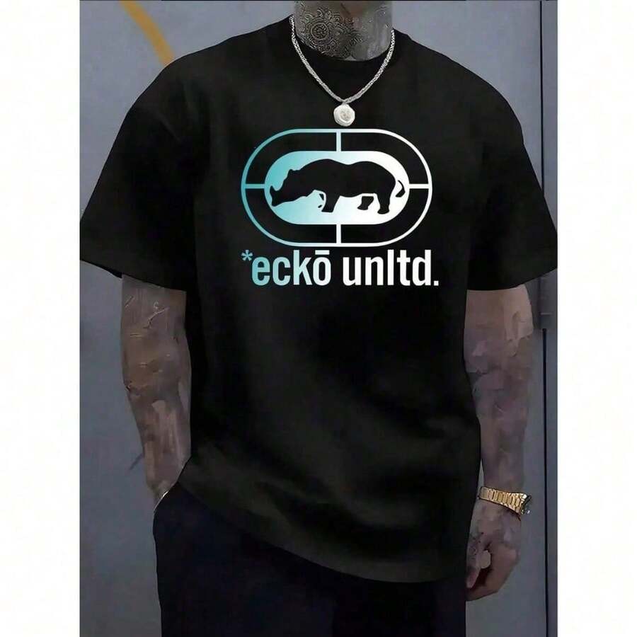 Men's And Women's T-Shirt With Ecko Logo And Ecko Unltd. Graphic Print: Casual Summer T-Shirt, Short Sleeves And Round Neck, Ideal For Everyday Wear, Outdoor Activities And - 黑色 - 查看 1