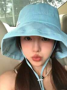 1件女款抽繩邊可調節可折疊帽簷水桶帽，戶外可調節下巴繩設計流蘇水桶帽，柔軟布料防風，適合旅行、海灘度假、休閒日常 - 彩色 - 查看 8