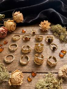 Set 13 buah Cincin Minimalis Desain Niche Emas Bunga Matahari Akrilik Gaya Prancis Klasik Cincin Jari Cincin Vintage Mewah untuk Wanita Cocok untuk Pesta, Acara Kumpul-kumpul, Hadiah untuk Teman dan Keluarga, Pemakaian Sehari-hari - MultiWarna - View 2