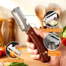 DZDSZQGST  Two-Piece Set Of 304 Multifunctional Stainless Steel Peelers, Wooden Handle Peeling Knife, Suitable For Sugar Cane, Pineapple, Potatoes, Home Kitchen Fruit And Vegetable Peeling Tool - 2 - View 6