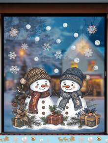 1pc Christmas Window Decal – Featuring Snowmen, Snowflakes, And Elves. Perfect For Decorating Shop Windows Or Glass Doors To Create A Festive Atmosphere In Your Home. Static Cling Sticker. Merry Christmas! - View 1