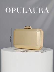 OpulAura 復古優雅皮革晚宴手拿包，極簡設計時尚晚禮服包，迷人精緻正式派對手提包，高級方盒手拿包，適合派對/婚禮/正式場合晚餐，附鏈條可肩背/斜背 - 金色 - 查看 5