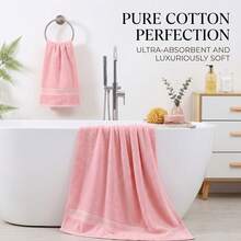 1pc Towel/Bath Towel & 2pcs Set (Bath Towel + Towel)/2pcs Bath Towel Set, Premium Cotton, Reversible, Gold Ribbon, Thick, Absorbent, Soft, Skin-Friendly, Bathroom Essentials - Pink - View 7