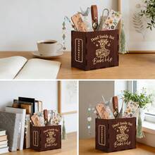 1pc Halloween Skeleton Reading Carved Wooden Bookmark Storage Box "Dead Inside But Books Help" Vintage Dark Wood Bookmark Organizer Desktop Stationery Holder Bookworm Halloween Holiday Fun Gift - Multicolor - View 8