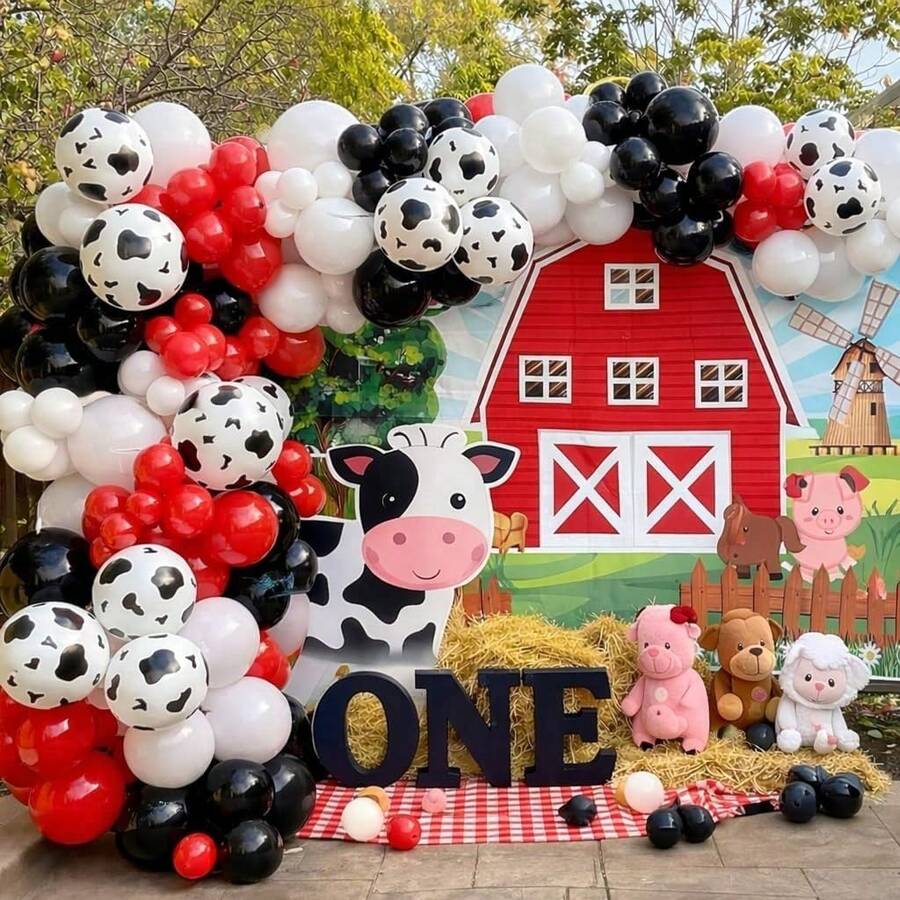 Vintage Cowboy Farm Balloon Arch Kit 143Pcs, Red Black White Cow Pattern Balloons, Versatile Backdrop For Birthday, Gender Reveal And Western Themed Party Gatherings - Multicolor - View 1