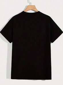 Camiseta de manga corta para hombre con estampado creativo en inglés - Negro - Ver 2