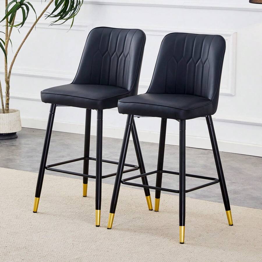 Set Of 2 Bar Stools / 100 Cm High. Stylish Bar Stools / Black PU Leather And Comfortable Footrest / Available In Several Colors / 120 Kg Load Capacity / For Restaurants, Bars And Living Rooms - 黑色 - 查看 1