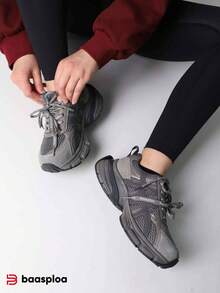 baasploa Women's Retro Platform Sneakers, Retro Colorblock Dual Laces Thick Sole Shoes, Comfortable Cushioned Sole, Invisible Height Increase, Suitable For Daily Casual Wear - Dark Grey - View 11