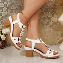Plus Size Women's Retro Solid Color Buckle Platform Wedge Sandals - White - View 13