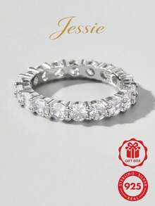 Vaerine Cubic Zirconia Decor Silver Wedding Band Engagement Bridal Jewelry - Silver - View 1
