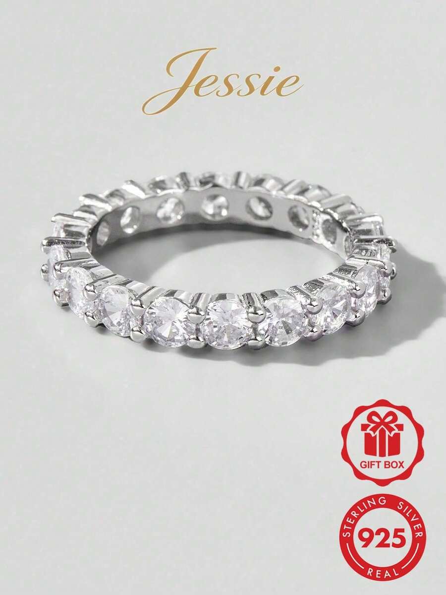 Vaerine Cubic Zirconia Decor Silver Wedding Band Engagement Bridal Jewelry - Silver - View 1