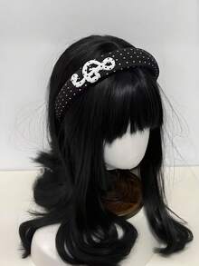 1pc Polka Dot Music Note Headband, Black & White Treble Clef With Star-Shaped Rhinestone Hairband, Suitable For Women's Daily Wear - Multicolor - View 7