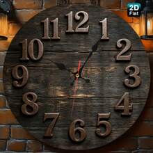 2D Flat Retro Dark Wood Wall Clock, 10/12inch Silent Without Ticking, Suitable For Kitchen, Classroom, Office, Home, Perfect Gift, Battery-Powered (AA Batteries Not Included) - 12*12 Inches - View 3