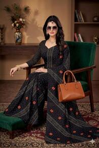 Estationeryhouse Bandhani Diagonal Print With Unstitched Blouse Piece - Black - View 3