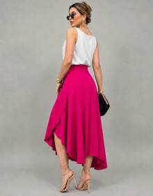 Long Wrap Skirt With Tie Fashion Blogger - Hot Pink - View 4