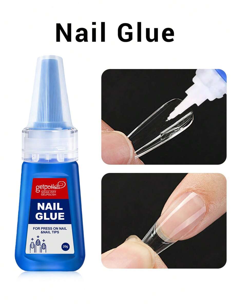 20g Super Strong Nail Glue For Acrylic Nails,Nail Tips, Press On Nails,Fake Nails, Salon Quality Brush On Nail Glue Easy Application Long-Lasting False Nail Glue - 20g - 查看 1
