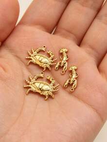 5 piezas de colgantes de criaturas marinas de estilo mixto, acero inoxidable 304 con chapado en oro de 18K, accesorios de joyería hechos a mano DIY/resistentes al agua y a la decoloración - colgante - Ver 5