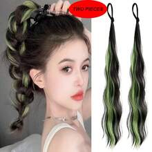 2pcs Dopamine Self-Curling Hair Rollers With Colorful Highlights, Suitable For Long Straight Synthetic Ponytail Hairstyles - 彩色 - 查看 1