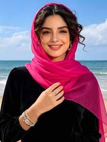 وشاح شيفون خفيف الوزن بلون موحد للنساء، واقي من الشمس، متعدد الاستخدامات، جديد للفصول الأربعة، 1 قطعة - روز أحمر - مشاهدة 6
