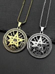 "Tetragrammaton Necklace For Women Men Stainless Steel Rhinestones Star Pentagram Talisman Chain Jewelry Gift " - Necklace - View 1