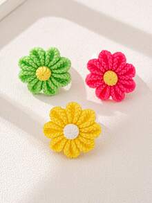 Juego de 3 anillos de flores de resina de colores personalizados y creativos, adecuado para mujeres - Multicolor - Ver 3