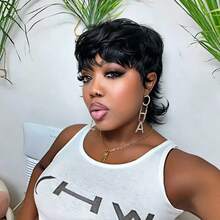 Women's Short Pixie Cut Wig, Human Hair Ponytail Short Hair, Daily Wear, Ready To Wear, Valentine's Day Gift, 150% Density, Layered Cut Swallowtail Wig - Multicolor - View 13