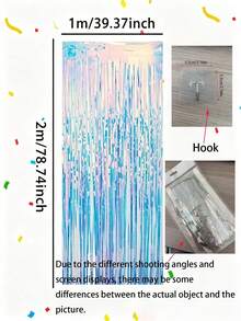 2pcs Rainbow Party Decoration Fringe Backdrop Curtain, Shiny Holographic Aluminum Foil Fringe Metallic Wire Curtain, Suitable For Frozen Mermaid Theme Birthday Party Decoration - 3.3 X 6.6ft (Approx. 1 X 2m) - A - View 4