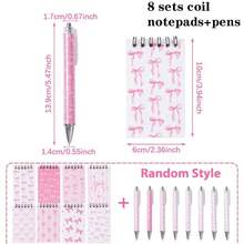 8 Sets Pink Bow Spiral Notebook And Pen Set, Tear-Off Notebook, Memo Pad, Portable Pocket Mini Notebook, Stationery Notebook, Student Prize, Party Gift, Notebook Gift Pack School Supplies - Bow Series - View 12