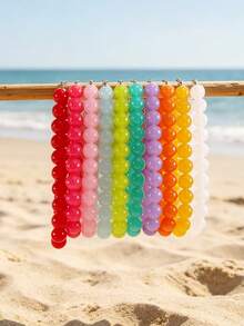 1pc European & American Bohemian Geometric Semi-Transparent Beaded Necklace For Women, Summer Beach Vacation - Handmade Acrylic Beaded Necklace - View 12