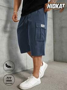 Men's Casual Cargo Capris, Drawstring Waist, Flap Pockets With Patch Label, Suitable For Spring And Autumn Outdoor Wear - Blue - View 2
