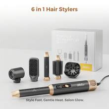 UKLISS 6-In-1 Multifunctional 200 Million Negative Ion Hot Air Brush & Auto Curler & Hair Dryer Set, 6 Interchangeable Brush Heads, Auto Curl, Straighten, Volumize, Shape; Smooth Frizz, 3 Temperature Settings, Dual-Directional Airflow Auto Curl, Beginner Friendly; Anti-Scald Body With 360° Anti-Tangle Power Cord, Perfect For Gifts And Travel, Mother's Day, Valentine's Day - Multicolor - View 3