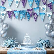 1/3/5 Sets Winter Party Decorations Snowflake Bunting Snow Scene Paper Banners, For Winter Themed Birthday Party Decorations Supplies - Snowflake Triangle Flag - View 7