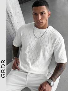 GRDR Minimalist Textured Short Sleeve T-Shirt, Casual Commuter Versatile Top For Men, Summer - White - View 1