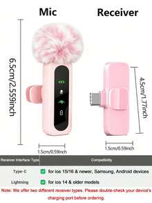 Pink Wireless Lavalier Microphone Mini Portable 2.4GHz Dual Lavalier Microphone Plug And Play Lavalier Microphone With Automatic Noise Cancellation And 60mAh Rechargeable Battery Suitable For Video Recording Live Streaming Interview - View 4