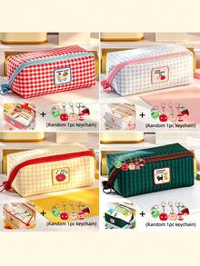 1set/1PC Aesthetic Dopamine Color Block Prism Grid Pencil Case And Keychain, Large Capacity Cute Pencil Holder & Makeup Bag For Women, Fashionable Ins Style Stationery Storage Box, Pencil Case, Portable Pen Bag, Travel Toiletry Bag, Pencil Box, Pen Case, Desktop Storage Bag, Washable Office & School Supplies Gift Set, Back To School Gift (Yellow/Blue/Red/Green) - Multicolor - View 3