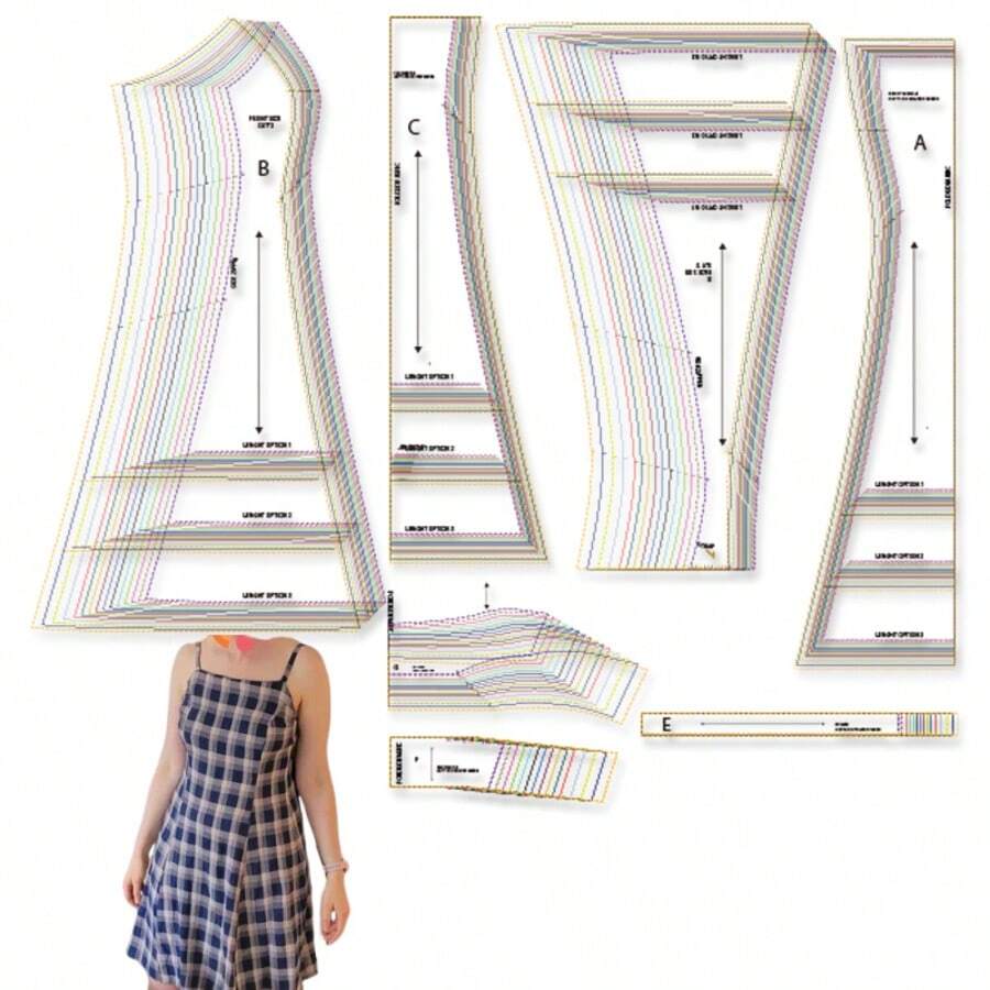 多尺寸女裝洋裝縫製版型,1:1 比例服裝縫製版型,服裝原型版型,適合裁縫與時尚設計的完美縫製模板 – 給縫製愛好者的終極禮物 - CL0025 - 查看 1