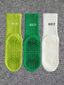 1/3/4/7 Pairs Women's Fitness Floor Socks, Mid-Calf Yoga Socks, Sports Socks, Sweat-Absorbing & Breathable, Shark Leggings Socks, Pilates Socks, Slogan "DO IT", Multi-Color Professional Yoga Socks For Women, Indoor Floor Use, Suitable For Autumn/Winter/Spring/Summer Sports Wear - Multicolor - View 13