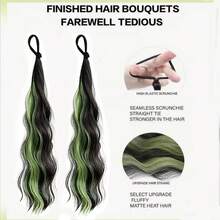 2pcs Dopamine Self-Curling Hair Rollers With Colorful Highlights, Suitable For Long Straight Synthetic Ponytail Hairstyles - 彩色 - 查看 6