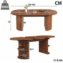 Extendable Dining Table With Hidden Storage Compartment, Thickened Tabletop For High Stability, Flexibly Adaptable For Small Spaces, Kitchen, Study And Living Room, MDF Tabletop, Dark Brown - 深棕色 - 查看 2