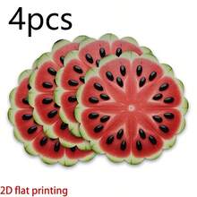 波浪邊圓形聚酯纖維餐墊 36*36cm，奇異果與西瓜水果切片印花，防水耐熱可水洗，適用於餐桌裝飾與隔熱 - 彩色 - 查看 19